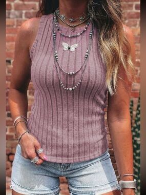1233. Bonbon purple ribbed mineral wash tank top - State Of Fashion